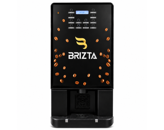 BRIZTA 4400 coffee vending machine with a sleek black design, digital control panel, and coffee bean graphics.