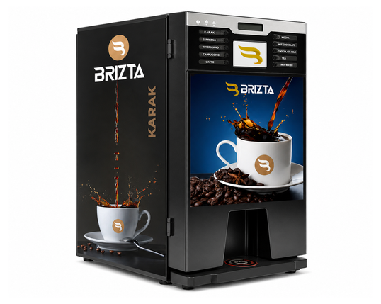 MINIFRESH 4K GD coffee vending machine by Awafia with a sleek black design, digital beverage selection panel, and coffee cup and bean graphics.